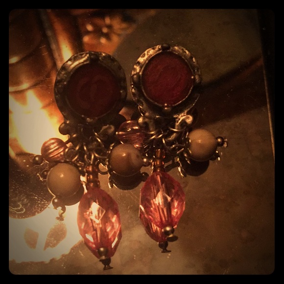 $ ⬇️ Vintage Wine, Rose & Antiqued Drop Earrings - Picture 2 of 2